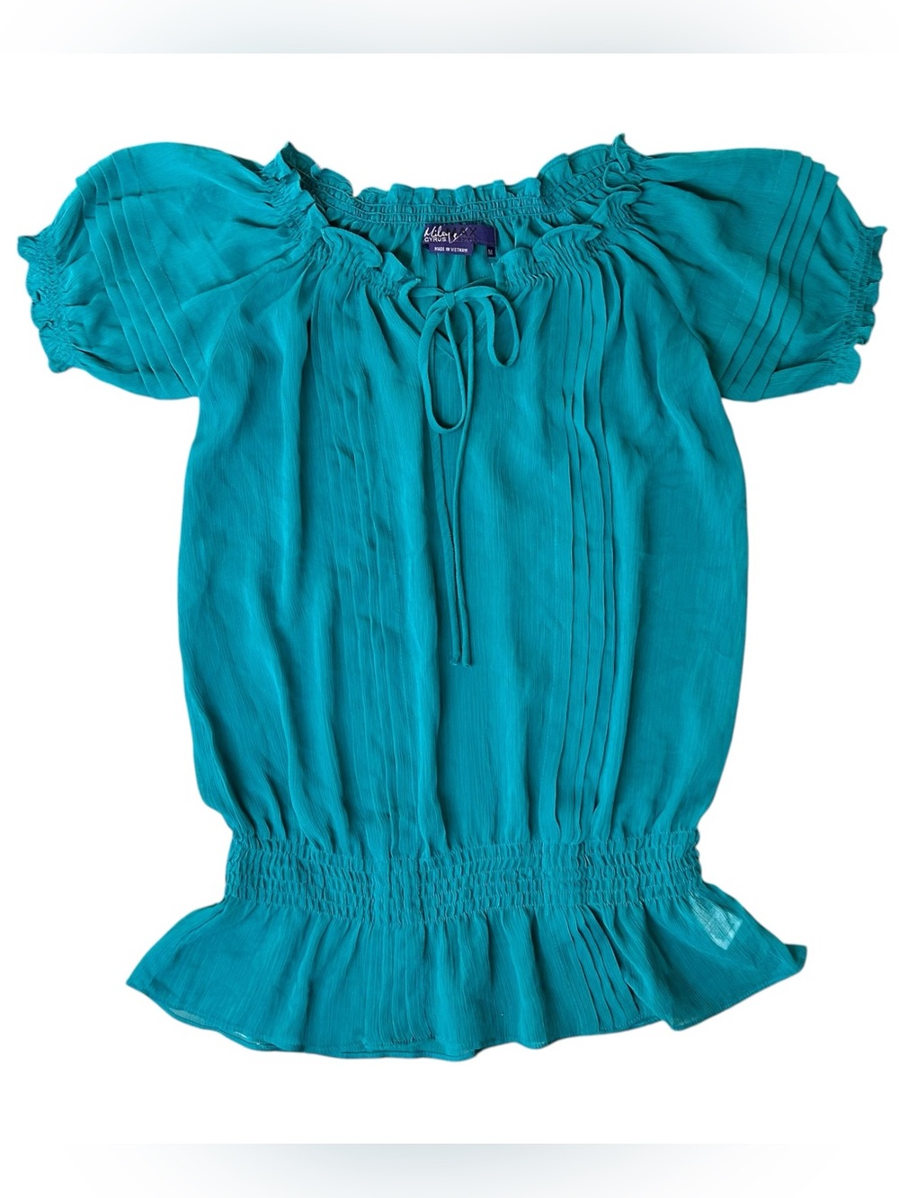 Miley Cyrus x Max Azria Turquoise Peasant Style Blouse size Medium y2k 00s